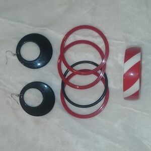 Black and Red Bangle and Earring Jewelry Set